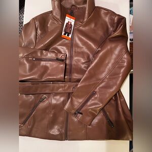 NWT Kenneth Cole Faux Leather Jacket Brown Women’s XXL